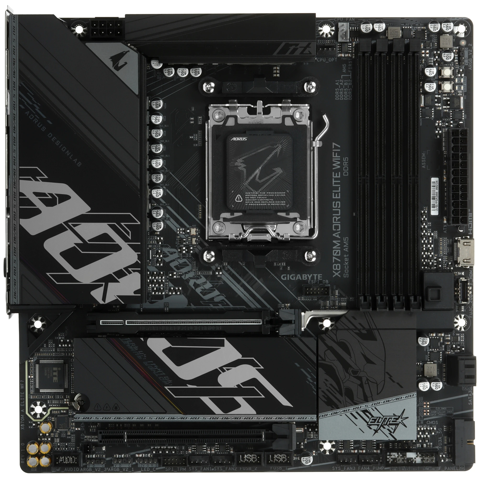 Мат.плата AMD Gigabyte X870M AORUS ELITE WF7, AM5, X870, 4xDDR5, 2xHDMI+2xUSB4, 2xM.2, mATX