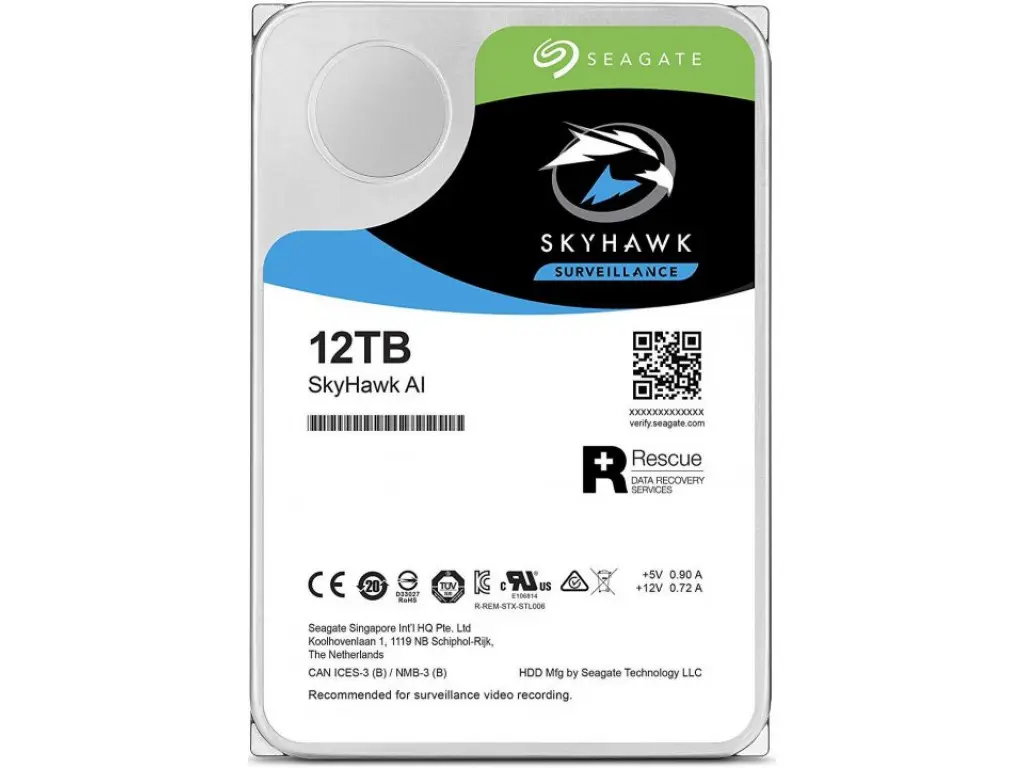 Винчестер для видеонаблюдения 12Tb Seagate SkyHawk AI SATA3 3.5" 256Mb ST12000VE001