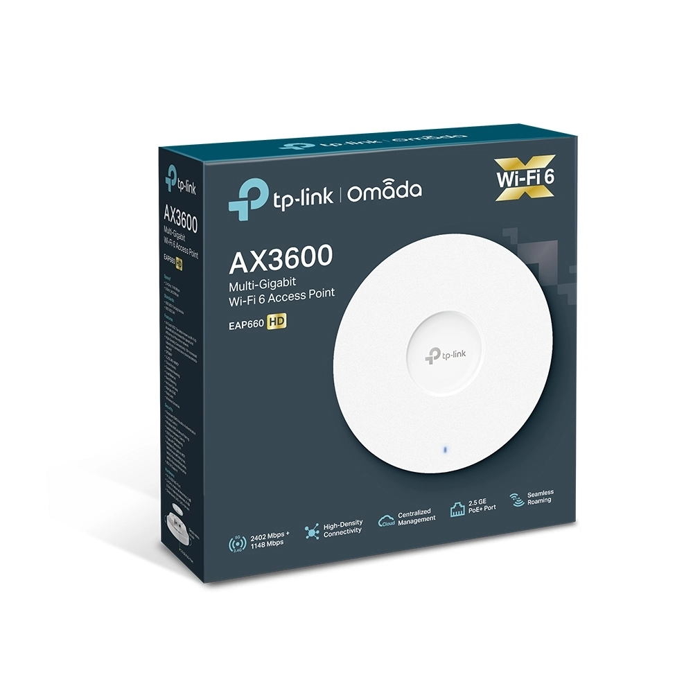 Точка доступа потолочная двухдиапазонная AX3600 GbE TP-Link EAP660 HD <2,5 Гбит/с порт Ethernet RJ-4