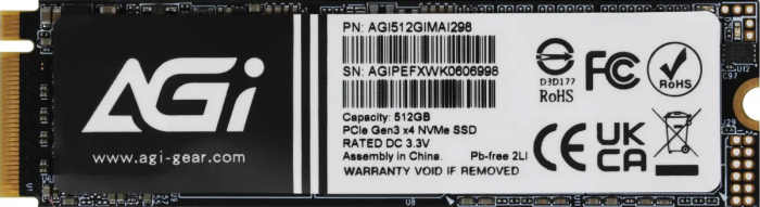 512 GB M.2 PCIe AGI AI298S, 512GB ,512 GB AI298, AGI512GIMAI298-CB, PCIe 3.0 NVMe