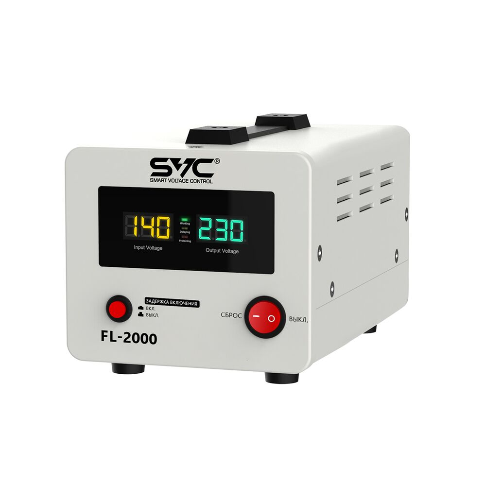 Стабилизатор (AVR), SVC, FL-2000, 2000ВА/2000Вт, Диапазон работы AVR: 140-260В, Выходное напряжение: 220В +/-7%, Задержка включения, выход 2 шт Schuko