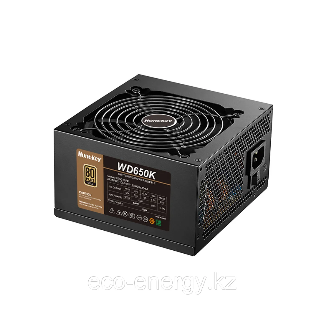 Блок питания Huntkey, WD650K, 650W, ATX, Gold, APFC, 20+4 pin, 2*4+4pin, 4*Sata, 2*Molex, 2*PCI-E 6+2 pin, Вентилятор 12см, Кабель питания, Чёрный