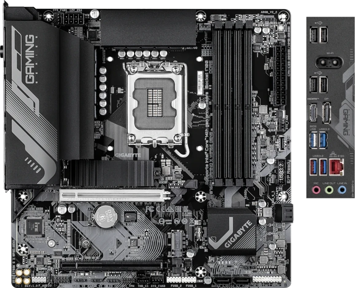 Мат.плата Gigabyte B760M GAMING X WIFI6E GEN5, LGA1700, 4xDDR5, HDMI+DP, 2xM.2, mATX