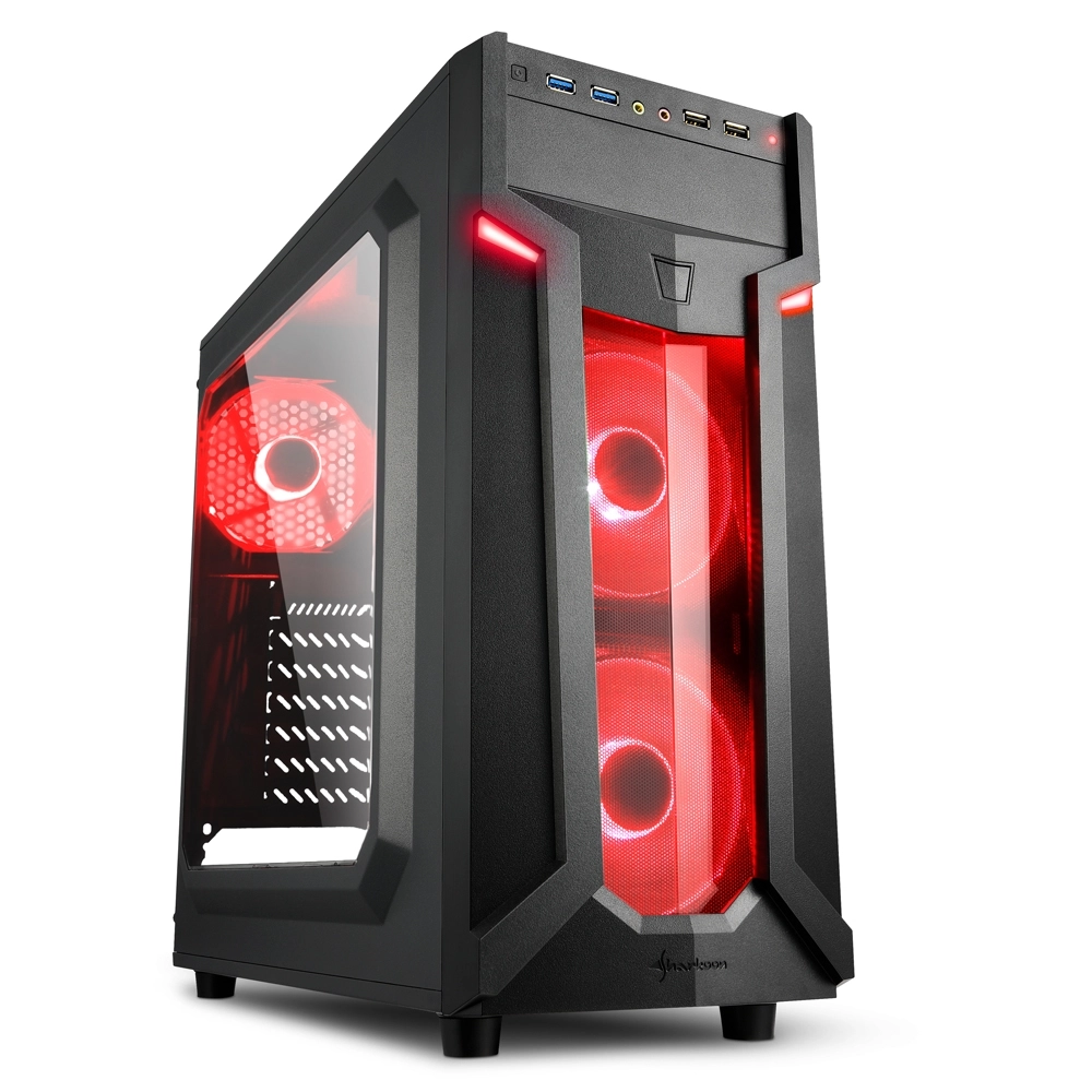 Корпус ПК без БП Sharkoon VG6-W Red <ATX, 3x3.5, 4x2.5, 2xUSB 3.0, 2xUSB2.0, Audio, 2x120mm Red F/P,