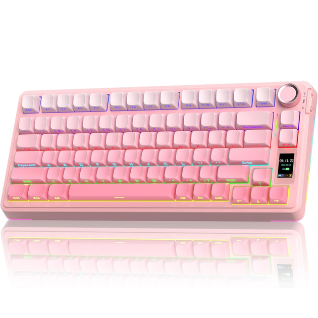 Клавиатура AULA S75 Pro, Pink, mechanical, Gray wood switch, 80 keys EN, 2.4/BT/USB-C