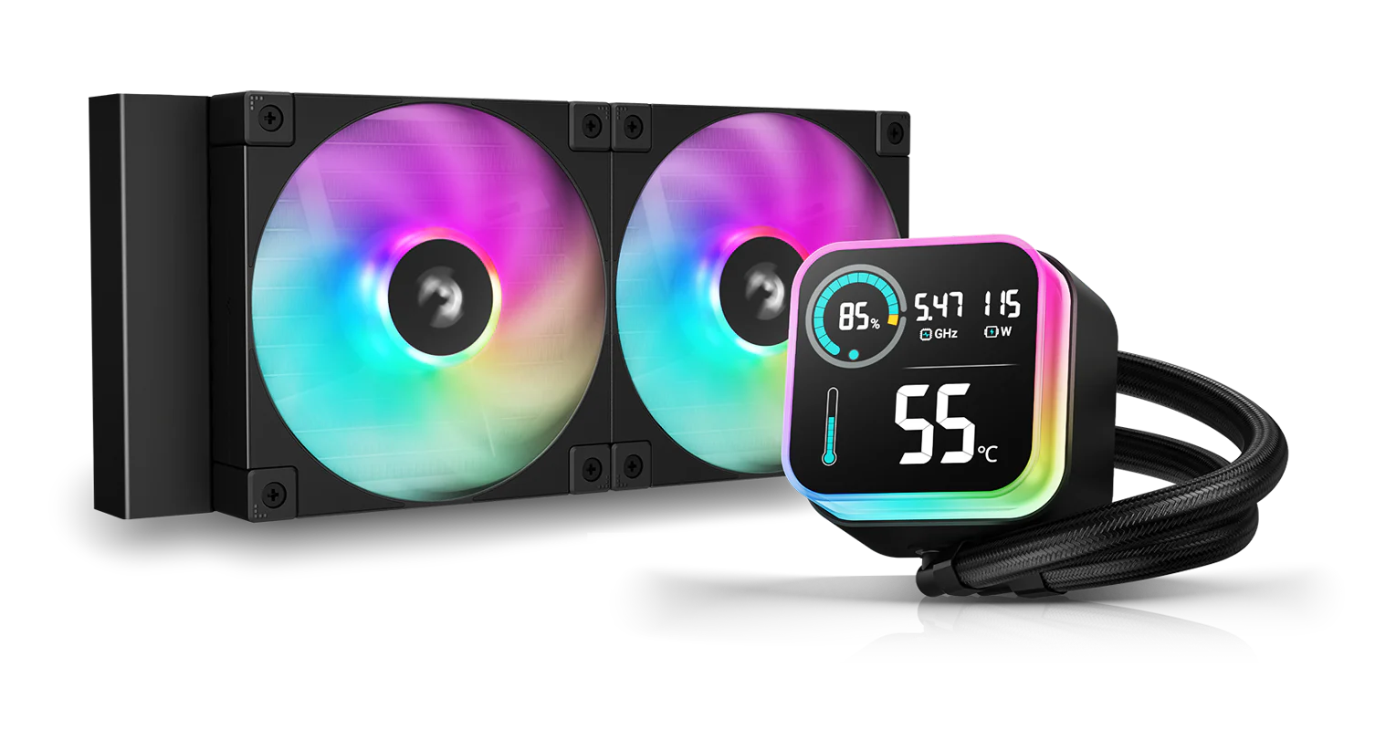 Кулер с водяным охлаждением, Deepcool, LQ240 R-LQ240-BKLSMW-G-1, Intel 1851/1700/1200/115х и AMD AM5/AM4/, TDP 280W, 2*120мм FD12 ARGB, 600-2400 RPM±1