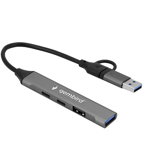 Расширитель USB Хаб Gembird UHB-C444 ,Hub 4 port, USB 3.0  2.0, 2хType-C, 1хUSB 3.0, 1хUSB 2.0, black