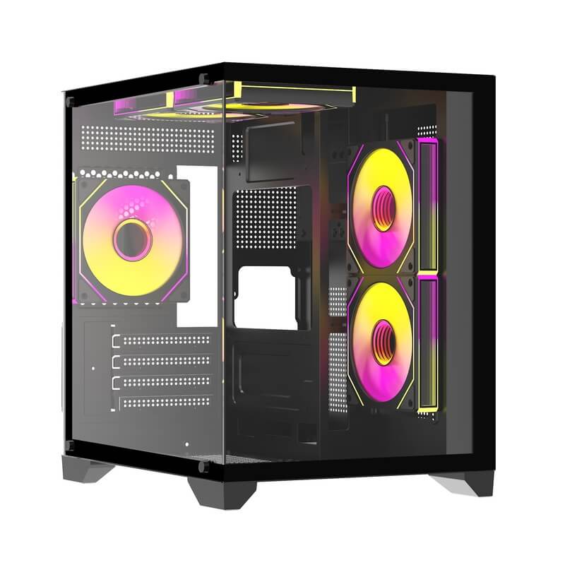 Корпус Wintek AQUABOX S05-B TG, Micro ATX, USB 1*3.0/2*2.0, HD+Mic, 5*12cm ARGB+contr, Black