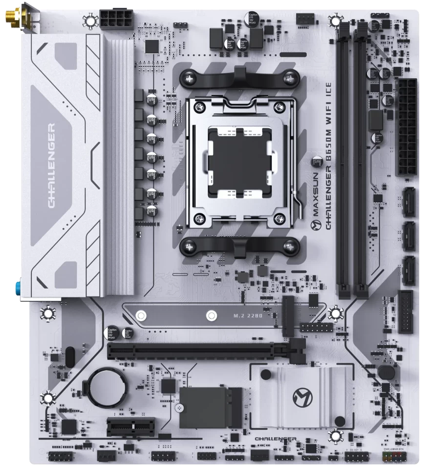 Мат,палат AMD MaxSun Challenger B650M WIFI ICE, AM5, 2xDDR5, PCIe4.0, HDMI+VGA, M.2, mATX