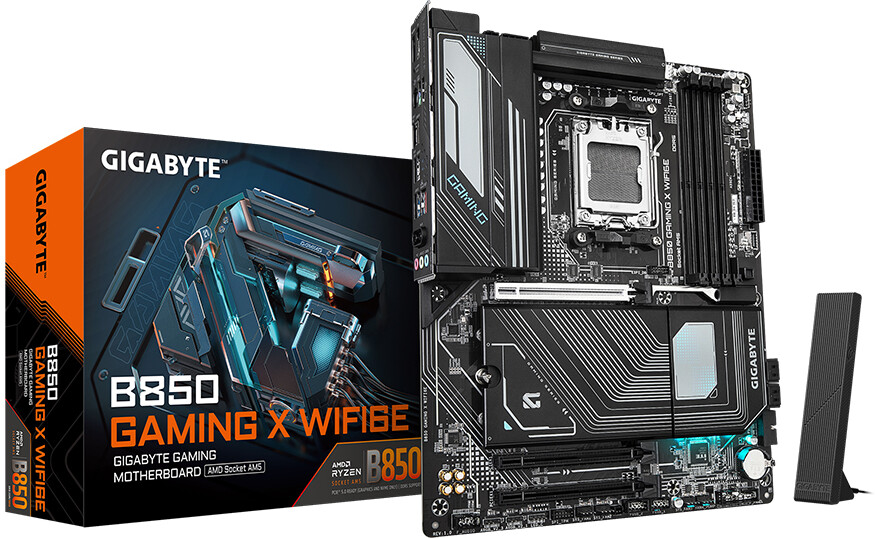 Мат.плата AMD Gigabyte B850 GAMING X WIFI6E (4719331866457), AM5, B850, 4xDDR5, 4xSATA3, 3xM.2 (PCIe 4.0 x4/x2), RAID, 1xHDMI, 1хDP, 3xPCI-Ex16, WiFi,