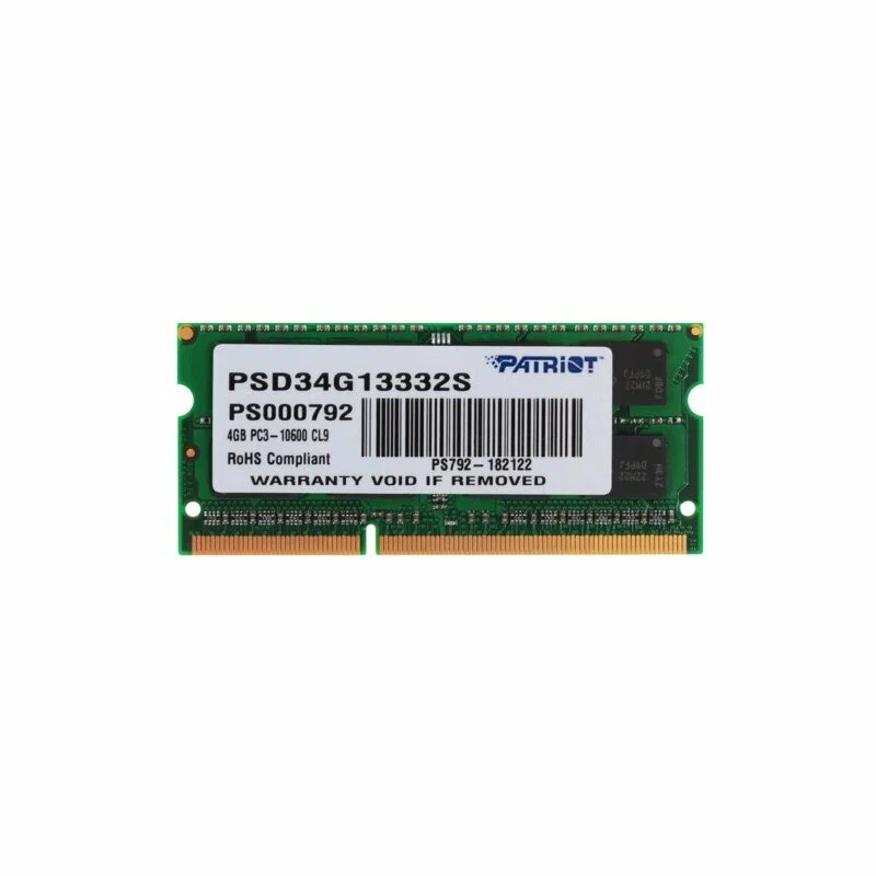 SODIMM DDR3 PC-10600 (1333 MHz)  4Gb Patriot, PSD34G13332S, CL9 1,5V