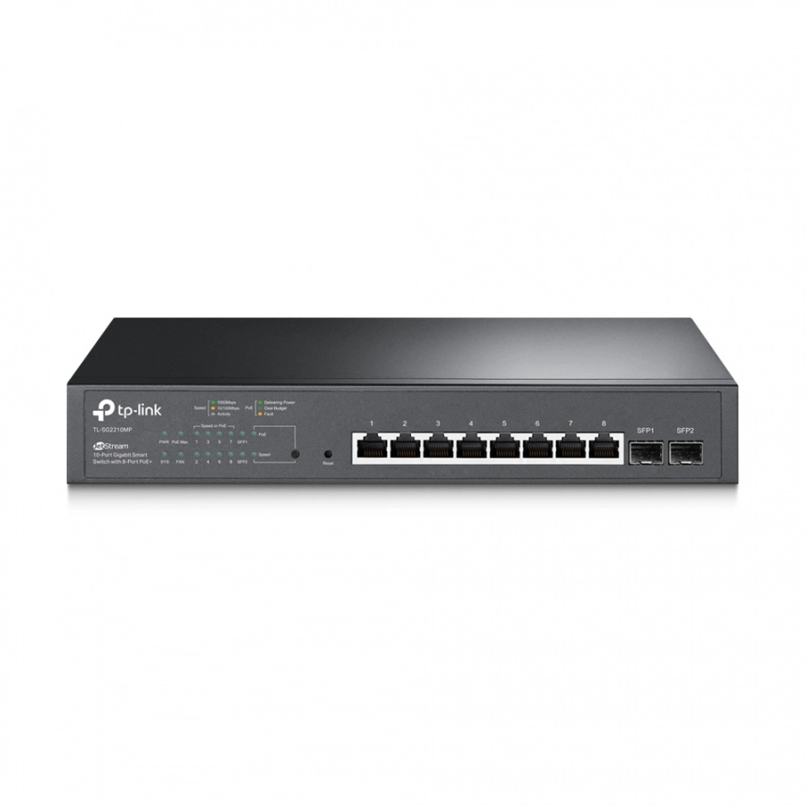 Коммутатор PoE+ Smart GbE  8-портовый Tp-Link TL-SG2210MP <8-Port Gigabit Smart + 2 SFP, PoE 802.3af