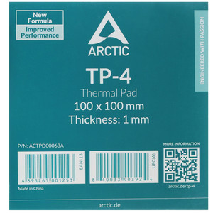 Термопрокладка ARCTIC TP-4, ACTPD00063A, 100x100x1.0мм, 50 Shore OO, плотность 3.4г/см³, -40°C до +150°C, Grey
