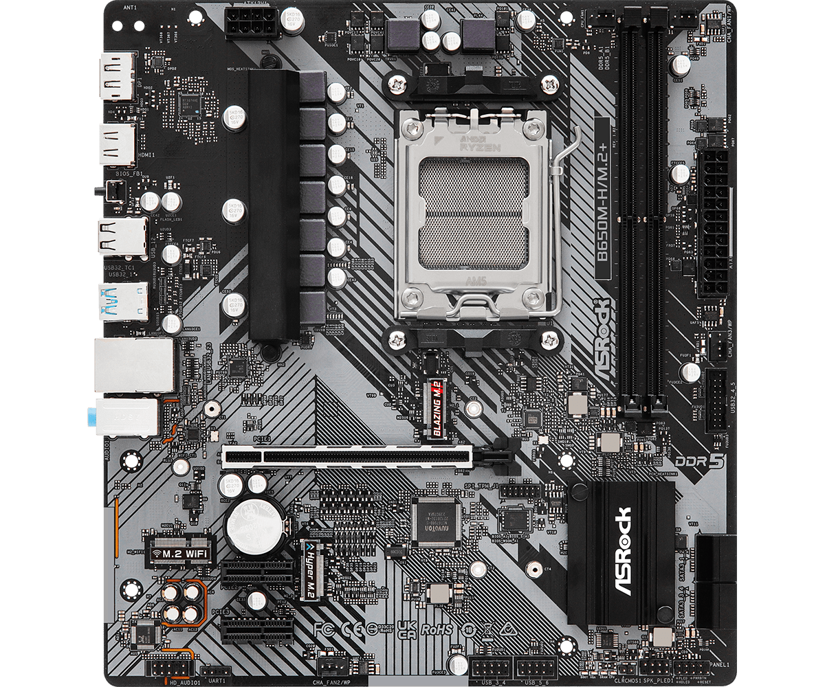 Мат.плата AMD ASRock B650M-H/M.2+ AM5 2xDDR5 4xSATA3 2xM.2 HDMI DP mATX