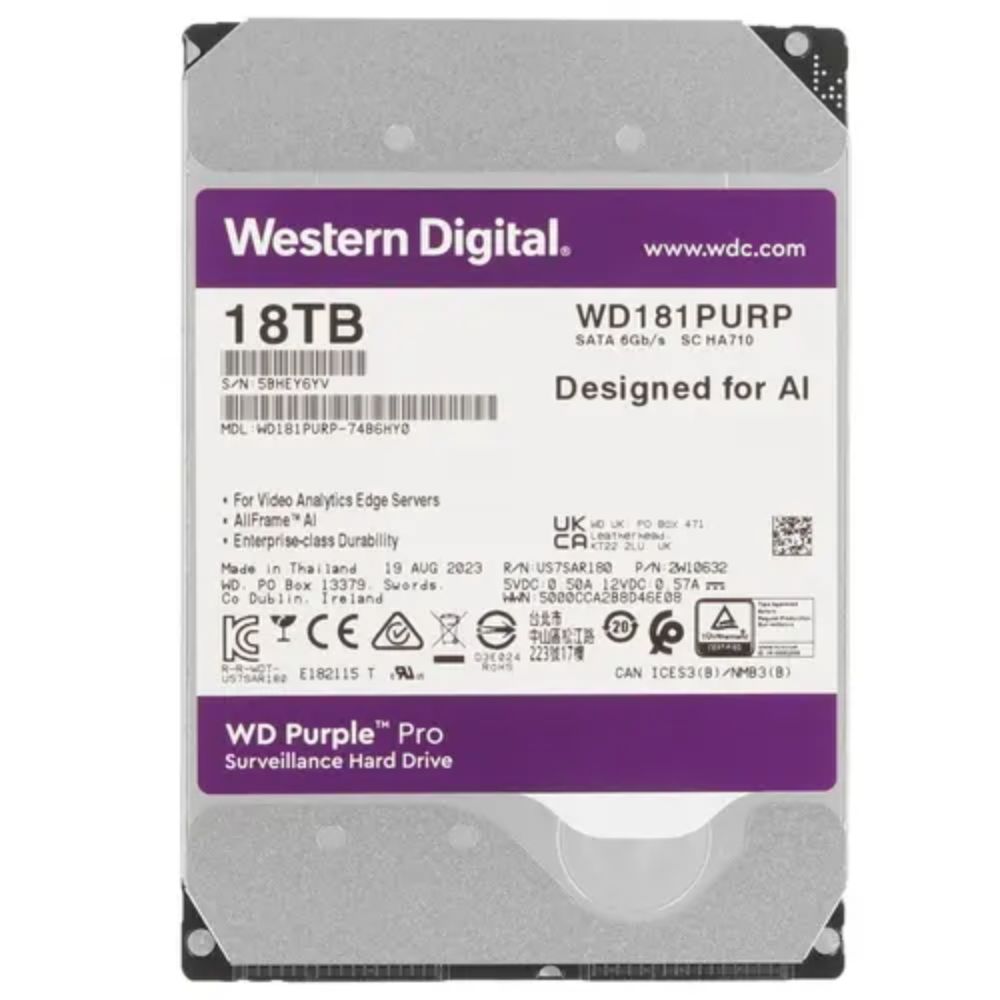 Винчестер для видеонаблюдения 18Tb Western Digital Purple SATA 512Mb 3,5" 7200rpm WD181PURP