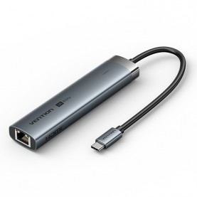 Докстанция Vention TGNHB <USB-C to HDMI/USB 3.2 Gen 1 Type-C/USB 3.0*2/RJ45/PD 0.15M Gray Aluminum>
