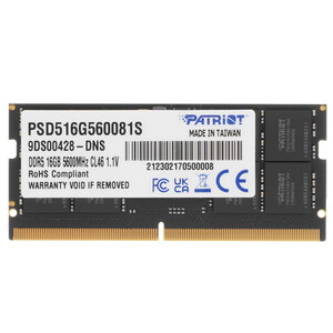 SODIMM DDR5 16GB 5600MHz Patriot, PSD516G560081S, DDR5, 16 GB ,SO-DIMM <5600MHz> CL46 SODIMM DDR5 16GB 5600MHz Patriot, PSD516G560081S, DDR5, 16 GB ,SO-DIMM <5600MHz> CL46