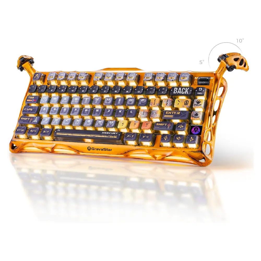 Клавиатура игровая GravaStar K1 Pro Yellow/ беспроводная, Bluetooth, USB/ 8000mAh/ Английская раскладка/ RGB/ Колесо прокрутки, 6972448923392