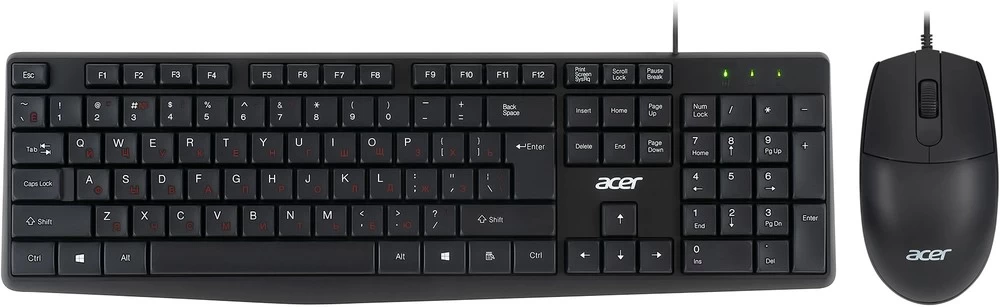 Клавиатура и мышь, USB, Acer OMW141 ,KeyBoard + mouse, 1.5 Cable, rus/lat, black