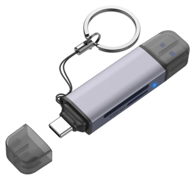 Кардридер Netac WK13GYCN USB3.0+Type-C SD/microSD серый