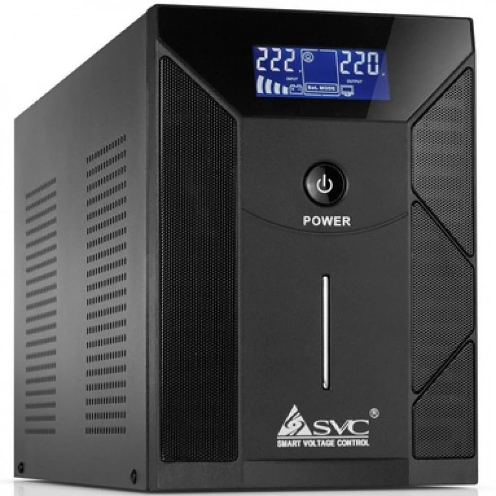 UPS, SVC, V-2000-F-LCD, Smart, USB, Диапазон работы AVR: 175-275В, Бат.: 12В/9 Ач*2шт., 4 вых.: Shuk