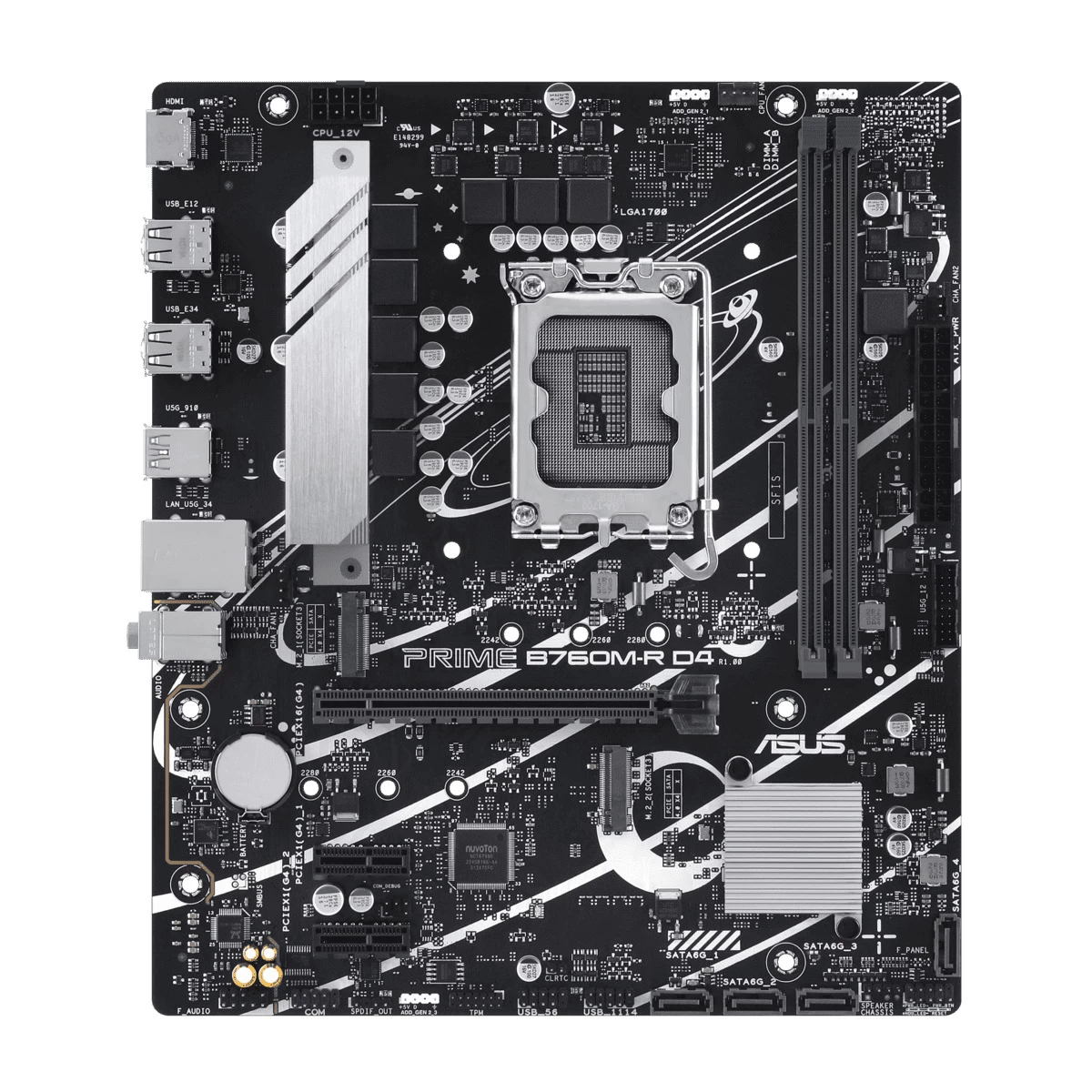 Мат.плата ASUS PRIME B760M-R D4, LGA1700 2xDDR4 4xSATA3 2xM.2 RAID HDMI mATX