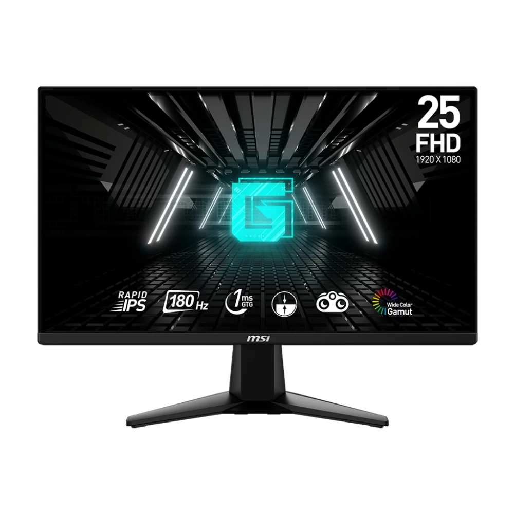 Безрамочный Профессиональный Игровой Монитор 24.5" MSI G255F IPS 1920х1080 16:9 180Hz 1ms 300cd/m 1000:1 100млн:1 1xDP 2xHDMI Угол Обзора 178/178. Чер