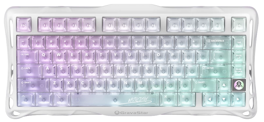Клавиатура GravaStar Mercury K1 Lite, Crystal Aurora, Mechanical, 80 keys EN, USB/BT/2.4GHz/ GS K1 LITE_XTAL_AUROA