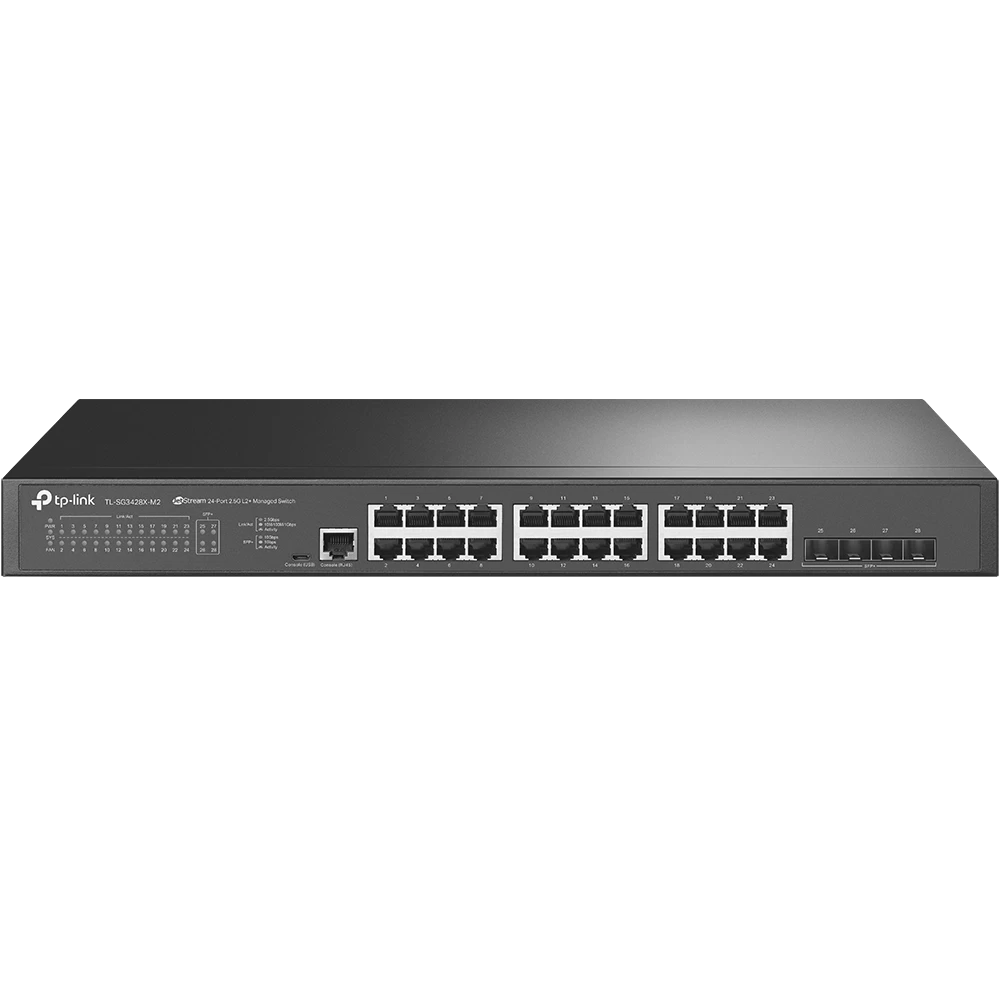 Коммутатор управляемый GbE 24-портовый Tp-Link SG3428X <JetStream™ 24-Port Gigabit L2 Managed Switch with 4 SFP+ Slots 10GbE, 128Gbps, 1 RJ45 Console 