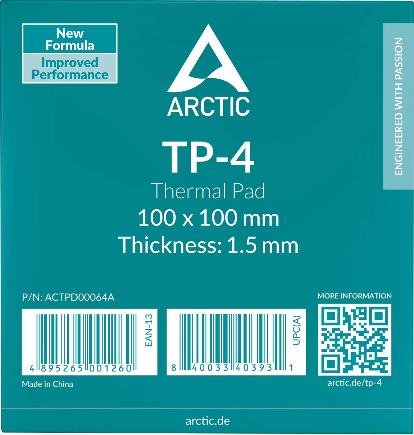 Термопрокладка ARCTIC TP-4, ACTPD00064A, 100x100x1.5мм, 50 Shore OO, плотность 3.4г/см³, -40°C до +150°C, Grey
