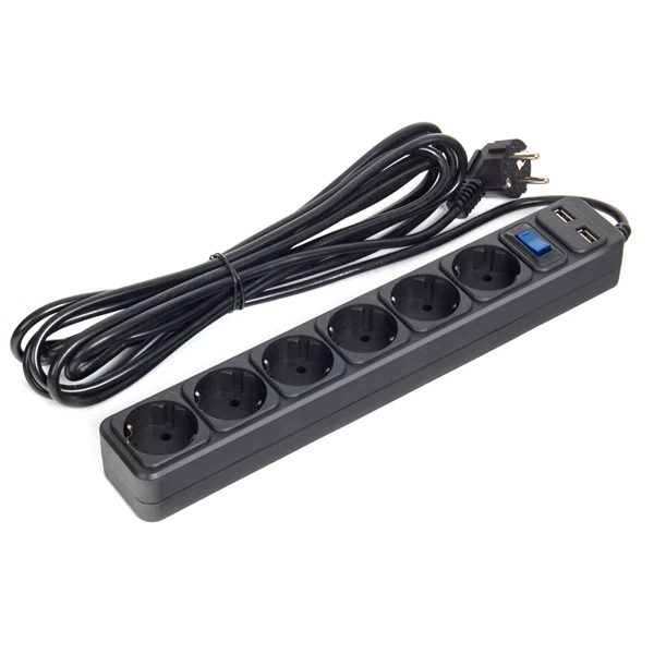 Сетевой фильтр, SVC, ZC6S-50M, 6 розеток, 5 метров, 220-250В, 10A, картонная коробка, чёрный