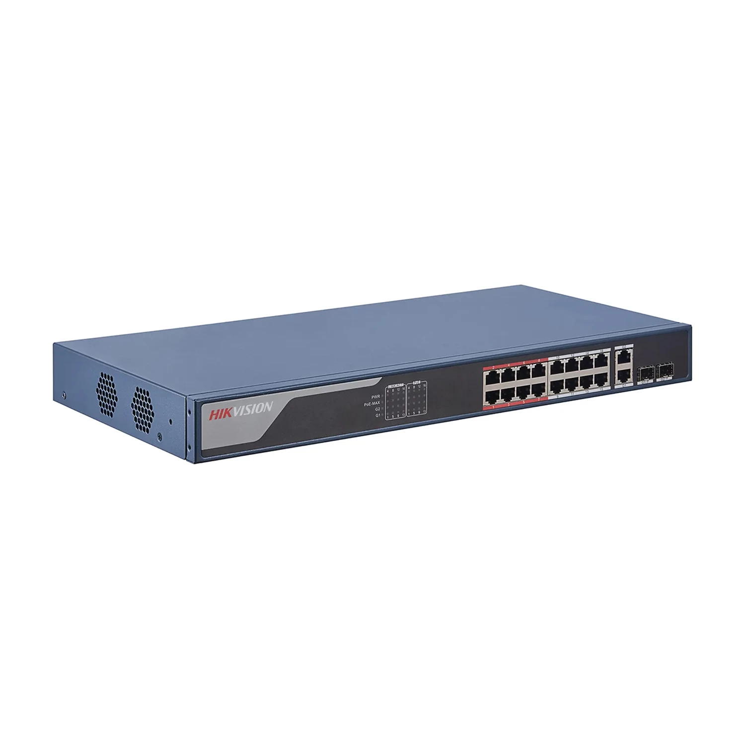 Сетевой коммутатор Hikvision DS-3E0318P-E(C) ,Switch 16+2 port 10/100M 16xPoE, 2xRJ45 GE Uplink, 2xSFP, rack