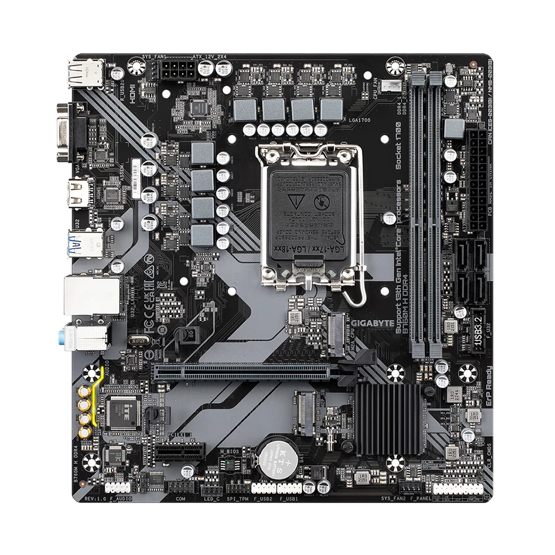 Мат.плата Gigabyte B760M H DDR4, LGA1700, iB760, 2xDDR4,4xSATA3, 2xM.2 (PCI-E 4.0x4/x2), Raid, 1xD-S