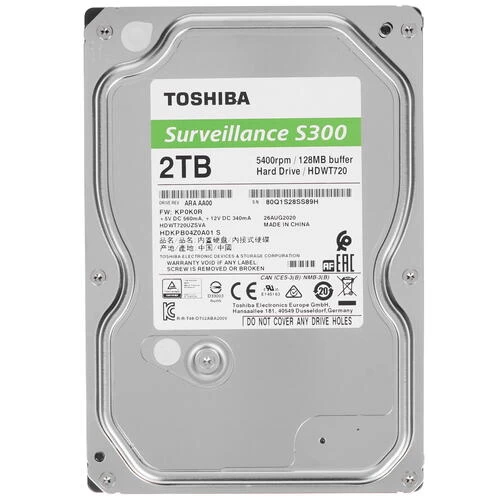 Винчестер для видеонаблюдения 2Tb TOSHIBA S300 SATA3 5400rpm 128Mb 3,5" HDWT720UZSVA