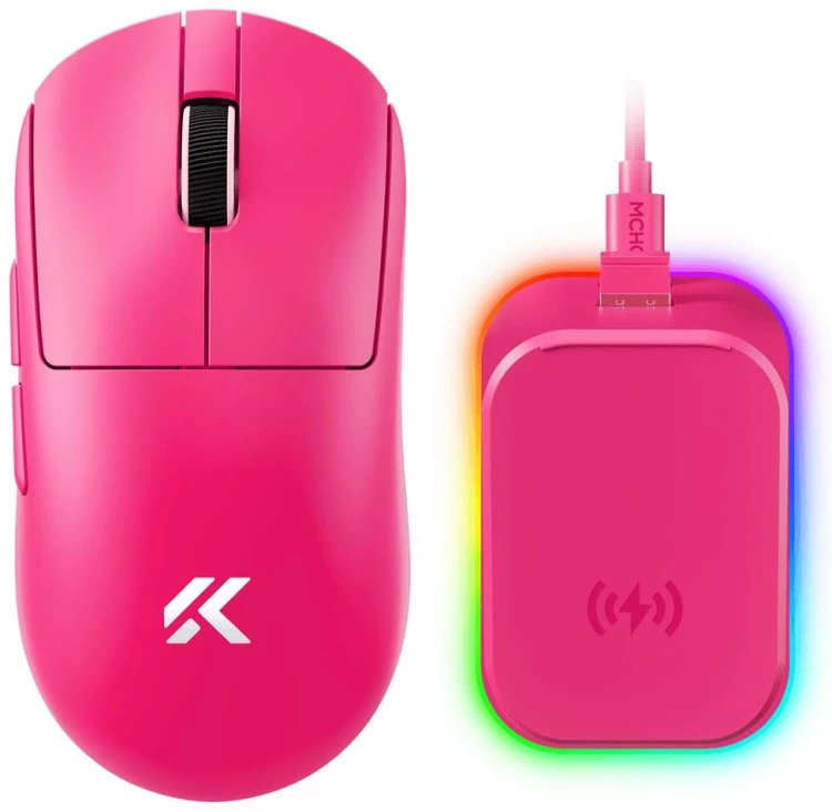 Мышь MCHOSE A7 V3 Ultra+ BERRY-RED/ сенсор PAW3950 TI/ 50 000 DPI/  8000 Гц/ док-станция + RGB подсветка 