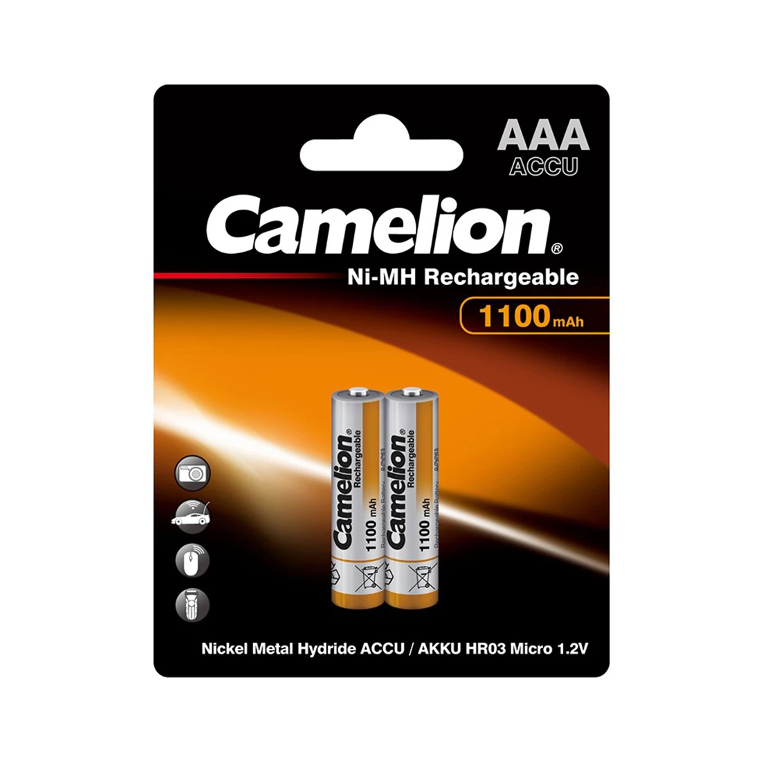 Аккумулятор, CAMELION, NH-AAА1100BP2, Rechargeable, AAA, 1.2V, 1100 mAh, 2 шт., Блистер