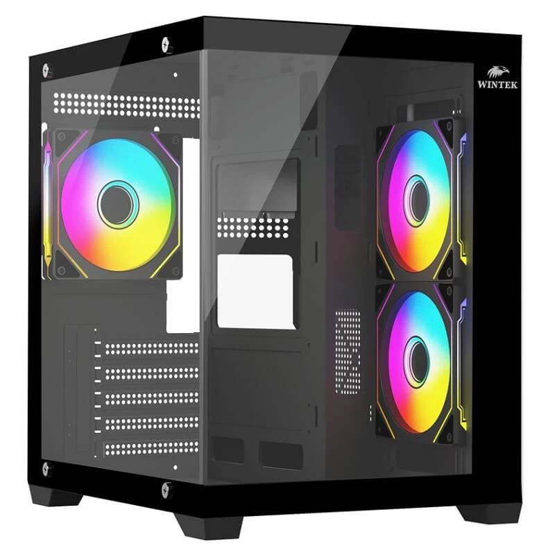 Корпус Wintek Aquarium V2 H101-B TG, mATX, USB 1*3.0/2*2.0, 3*12cm ARGB PWM (контр. + пульт д/у)