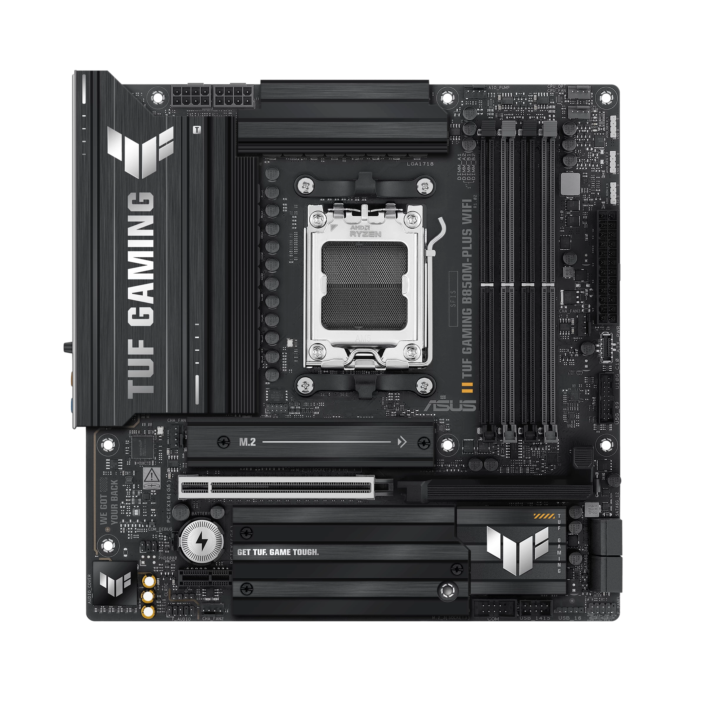 Мат.плата AMD ASUS TUF GAMING B850M-PLUS WIFI AM5 4xDDR5 4xSATA 3xM.2 HDMI DP m-ATX