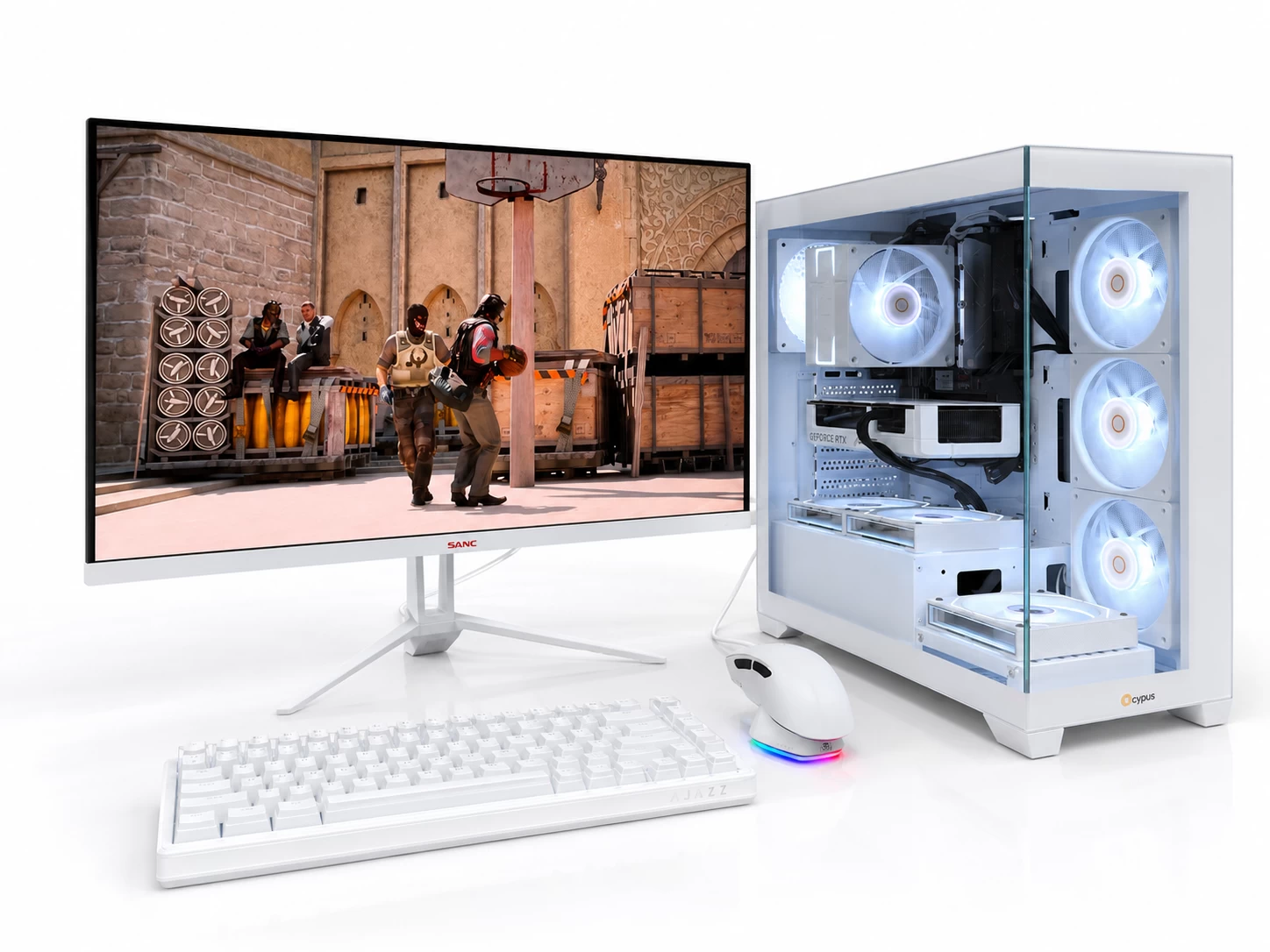 ИГРОВОЙ ПК с МОНИТОРОМ Ryzen 5 7500F/B650M/A40 SE WH/16 Gb DDR5/1 Tb NVMe/RTX5060 8 Gb ASUS/C72 WH/600W/ 27" Sanc FHD 200Hz/AK820/AJ179