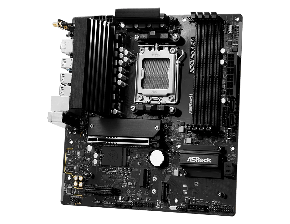 Мат.плата AMD ASRock B850M PRO-A WIFI AM5 4xDDR5 4xSATA 3xM.2 15xUSB 1xHDMI 1xDP WiFi6E mATX