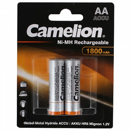 Аккумулятор, CAMELION, NH-AA1800BP2 , Rechargeable, AA, 1.2V, 1800 mAh, 2 шт., Блистер