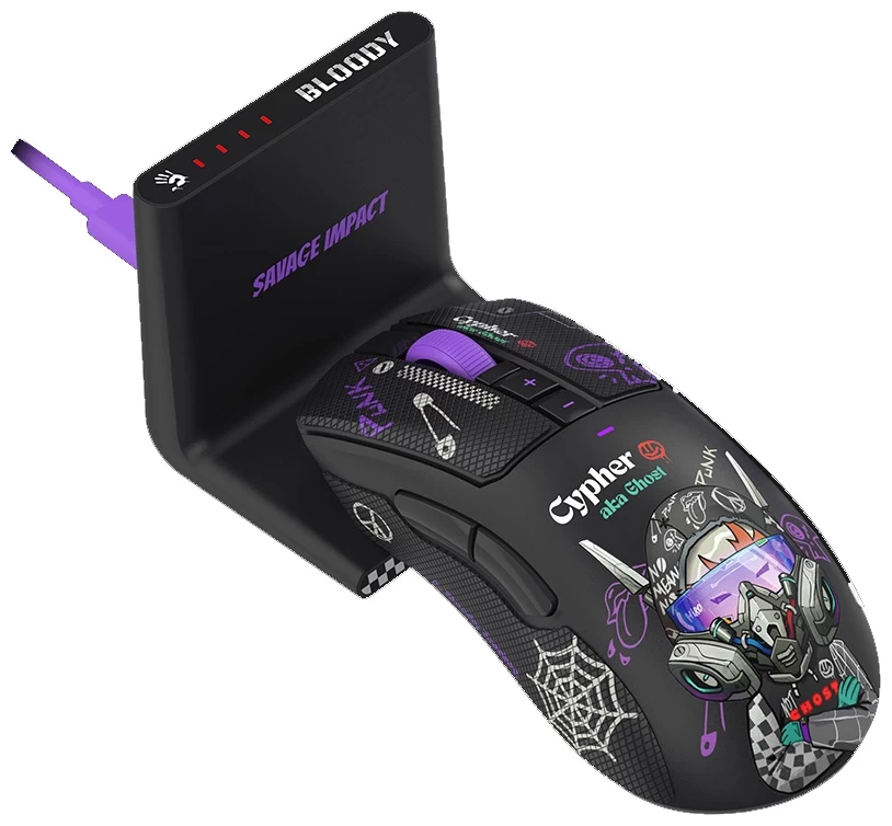 Мышь игровая беспроводная Bloody R73 Ultra Duo Black <док стн, 2.4GHz+USB, 20000CPI, 1000Hz>