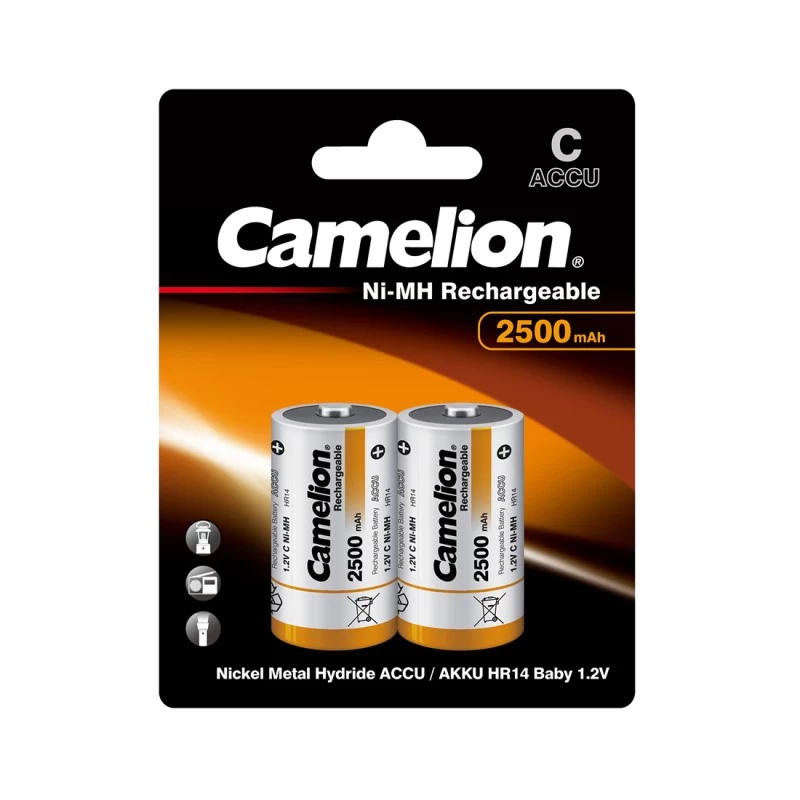 Аккумулятор, CAMELION, NH-C2500BP2, Rechargeable, C, 1.2V, , 2 шт., Блистер