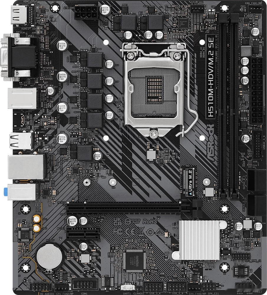 Мат.плата ASRock H510M-HDV/M.2 SE,LGA1200, iH470, 2xDDR4 2666/2933/3200, 4xSATA3, 1xM.2 (PCI-E 3.0x4