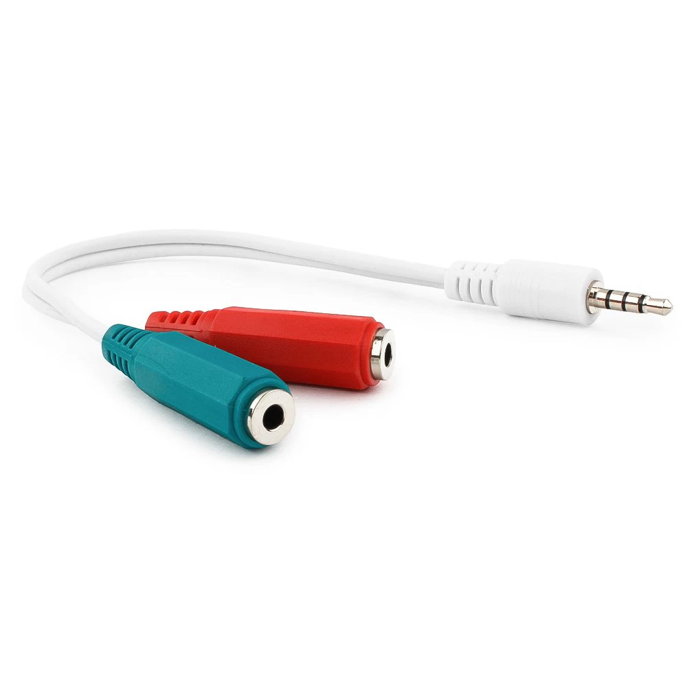Аудиокабель Cablexpert CCA-417W, Белый ,Cable Audio, 3.5mm/m - 2x3.5mm/f, 4 pin -> stereo + mono mic, 0.2m, white