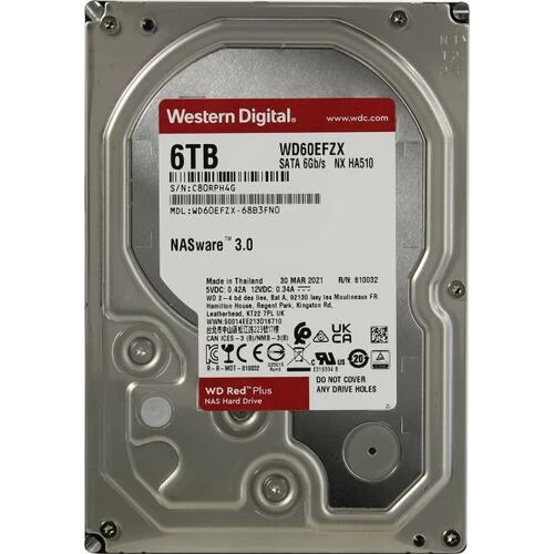Винчестер для NAS систем HDD 6Tb Western Digital Red Plus NAS SATA 6Gb/s 3.5" 256Mb 5400rpm WD60EFPX