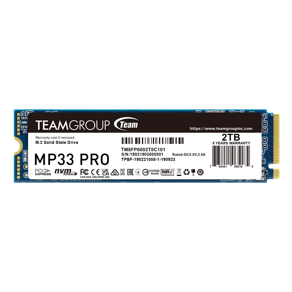 2 000 GB SSD TeamGroup MP33 PRO M.2 NVMe R3500Mb/s W3000MB/s TM8FPD002T0C101