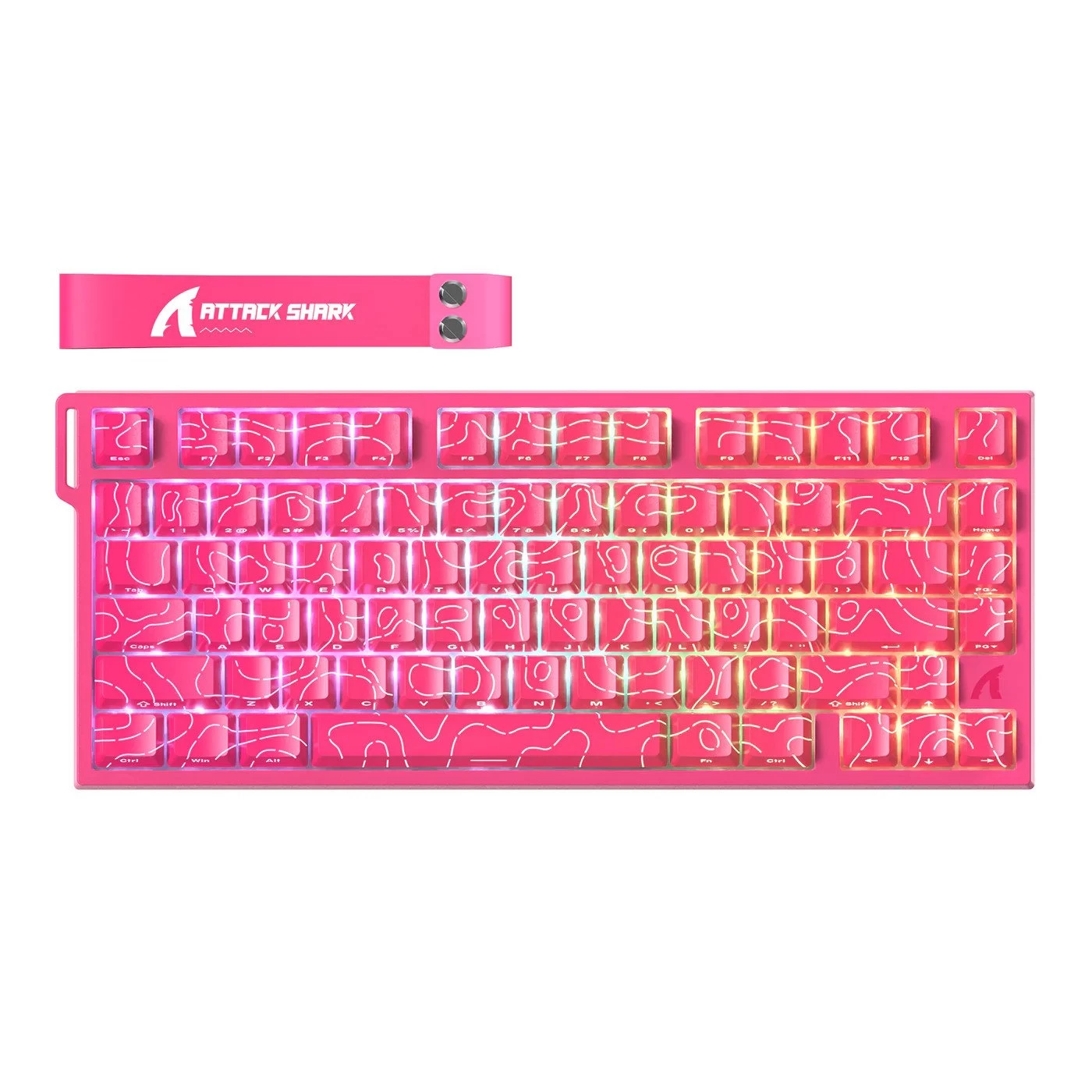 Клавиатура Attack Shark R82 HE Pink Contour, Berry Red Contour Line, Magnetic, 75%, EN, Wired USB-C, 8KHz, RGB