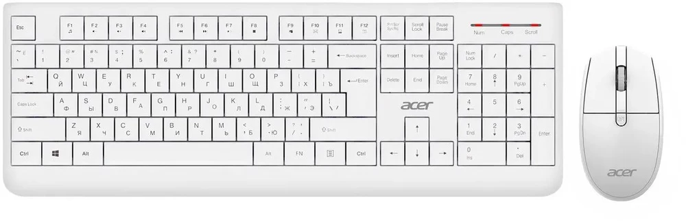 Клавиатура + мышь Acer OCC401 клав:белый мышь:белый USB беспроводная Multimedia