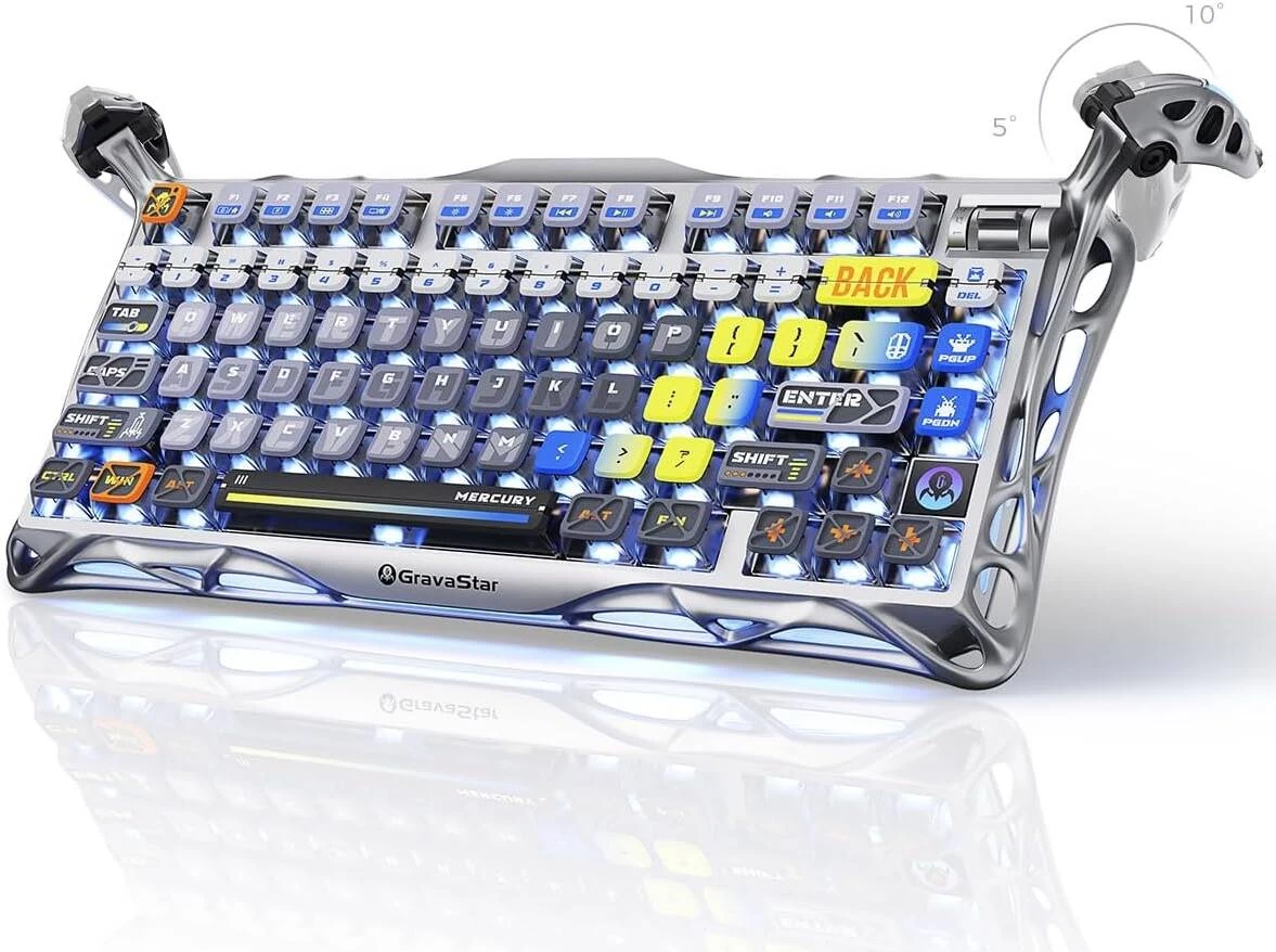 Клавиатура игровая GravaStar K1 PRO S CGRY CN/ беспроводная, Bluetooth, USB/ 8000mAh/ Английская раскладка/ RGB/ Колесо прокрутки, 6972448923620